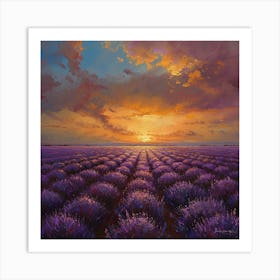 Sunset Over Lavender Fields Art Print