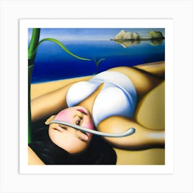 Woman Laying On The Beach Art Print