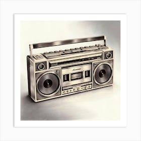 A Highly Detailed, Exquisite Illustration Of A Vintage Boombox Rendered In Precise Pencil Sketching, Showcasing Intricate Textures, Subtle Shading, And Delicate Linework, Evoking A Sense Of Nostalgia And Retro Charm  Art Print