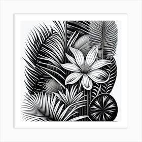 Black And White Tropical Leaves 1 Art Print