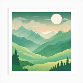 Misty mountains background in green tone 141 Art Print