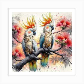 A Pair Of Citron Crested Cockatoos Art Print