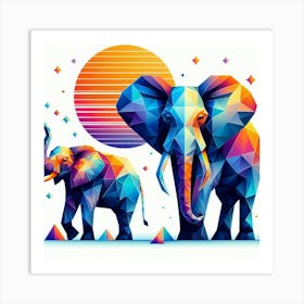 Abstract Low Poly Elephants Art Print