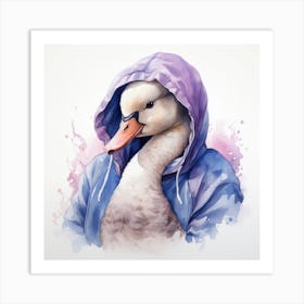 Watercolour Cartoon Swan In A Hoodie 1 Art Print