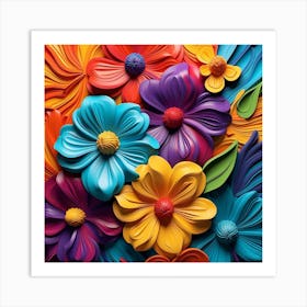 Abstract Colorful Flowers Art Print