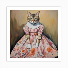 Cat In A Vintage Dress Art Print