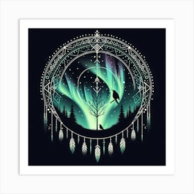 Boho art Silhouette of Northern lights Art Print