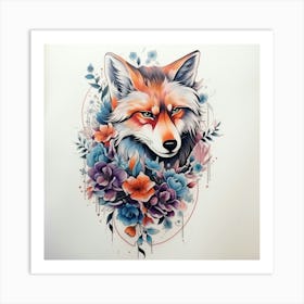 Fox With Flowers Art Print