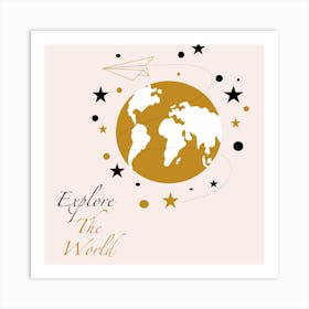 Golden World Map Square Art Print