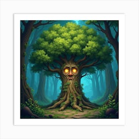 An Enchanted, Talking Tree With A Wise, Ancient Face In A Magical Forest Art Print