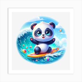 Panda Bear Surfing 2 Art Print