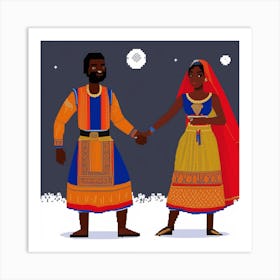 African Couple Pixel Art Print