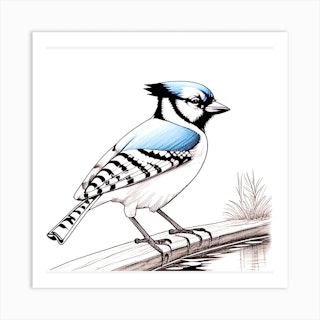 Blue jay art illustration drawing bird birds ornithology print 5x7
