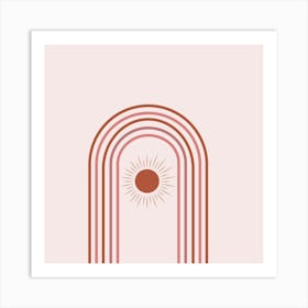 Minimalist Abstract Terracotta Sun on Rainbow  Art Print