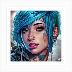 Tattooed Girl With Blue Hair Art Print