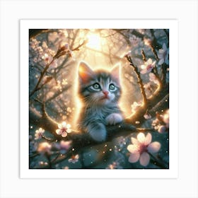 Kitten In Cherry Blossoms 1 Art Print