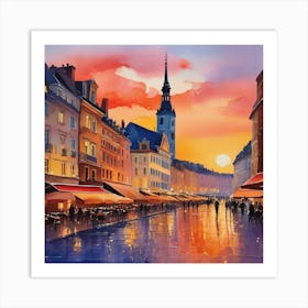 Sunset In Ljubljana Art Print