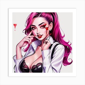 Sexy Girl With Pink Hair Art Print