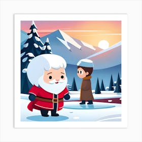 Santa Claus And A Boy Art Print