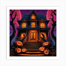 Halloween House With Pumpkins 9 Art Print