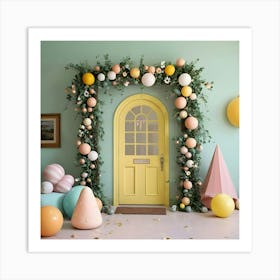 Yellow Door With Balloons 2 Art Print