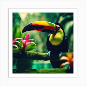 Orange Billed Toucan Perched above the Jungle Lagoon Art Print