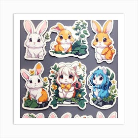 Bunny Stickers Art Print