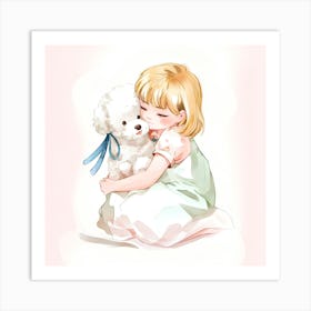 Little Girl Hugging A Teddy Bear Art Print