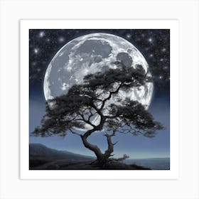 Full Moon With Tree Art Print