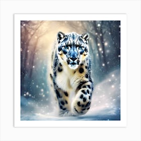 Leopard Prowling through the Snow Art Print