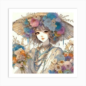 Asian Girl With Flowers 1 Art Print