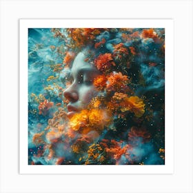 Woman With Flowers In Her Head Art Print