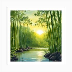 A Stream In A Bamboo Forest At Sun Rise Square Composition 123 Art Print