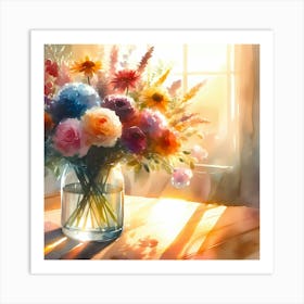 Watercolor Flowers In A Vase 1 Art Print