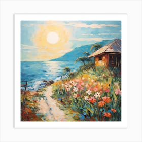 Celestial Shores: Sunlit Watercolour Paradise Art Print