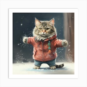 Cat In The Snow Art Print