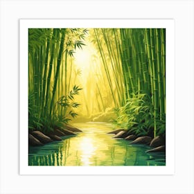 A Stream In A Bamboo Forest At Sun Rise Square Composition 368 Art Print