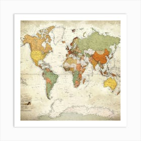 Vintage World Map Art Art Print