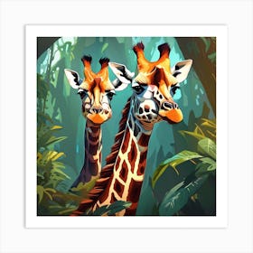 Giraffes In The Jungle 1 Art Print