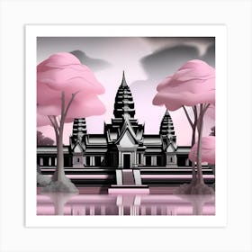 Pink Trees In Angkor Wat Minimalist Style Art Print