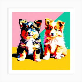 Shetland Sheepdog Pups, This Contemporary art brings POP Art and Flat Vector Art Together, Colorful Art, Animal Art, Home Decor, Kids Room Decor, Puppy Bank - 142nd Art Print