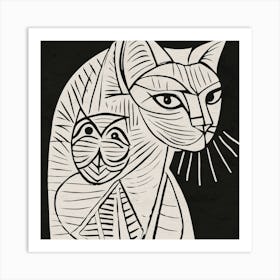 Black White Painted Cubism Cats Cute Kitty Animal Illustration Art Print