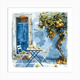 Mediterranean Cafe With Lemons Art Print