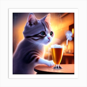 Cat Drinking Beer Art Print