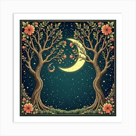 Moon And Forest Style William Morris2 Art Print (8) Art Print