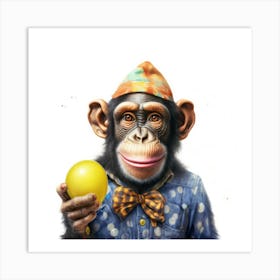 Chimpanzee With Balloon Art Print