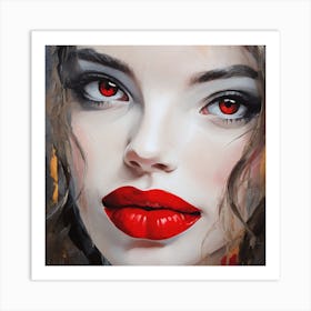 Woman With Red Lips Art Print