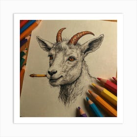 Goat With A Cigarette Art Print