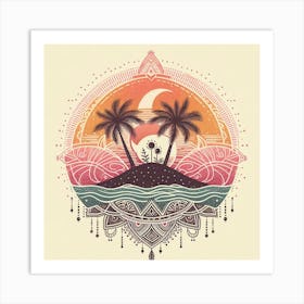 Boho art Silhouette of an island with Palm tree Art Print