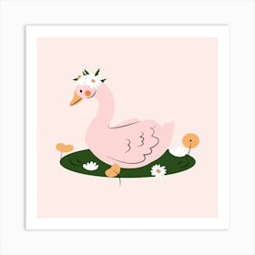 Swan swimming in the lake with reeds Art Print